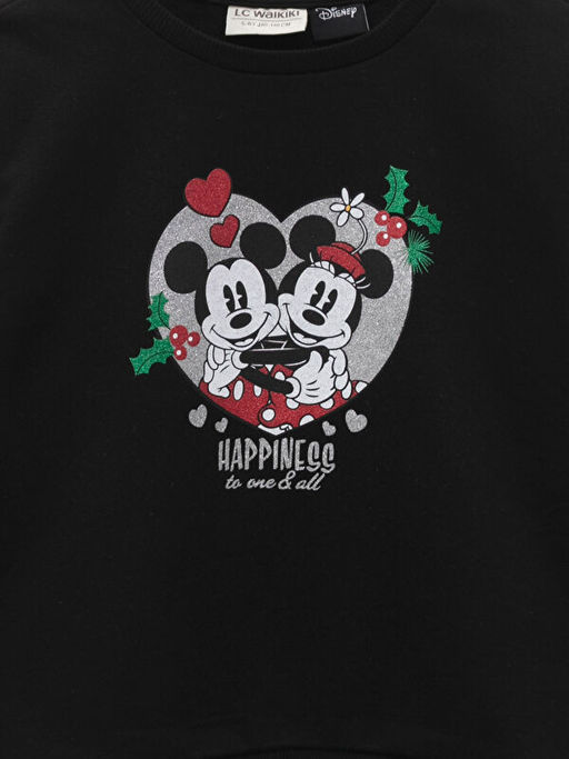 Bisiklet Yaka Minnie ve Mickey Mouse Bask?l? Y?lba?? Temal? Uzun Kollu K?z ?ocuk Sweatshirt - Waikiki фото 3