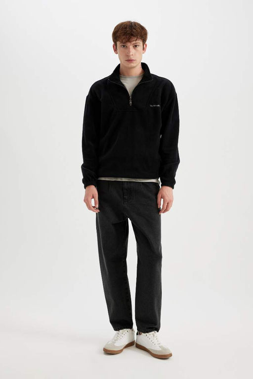 Флисовый свитшот с принтом и воротником-стойкой Comfort Fit - Defacto фото 2