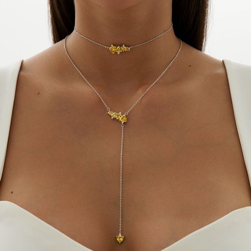 Серебряное колье - галстук с жёлтыми фианитами "Энергия"