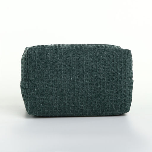 Косметичка женская на молнии TEXTURA, объёмная, средняя, мягкая, вафельная текстура, зелёная  фото 6