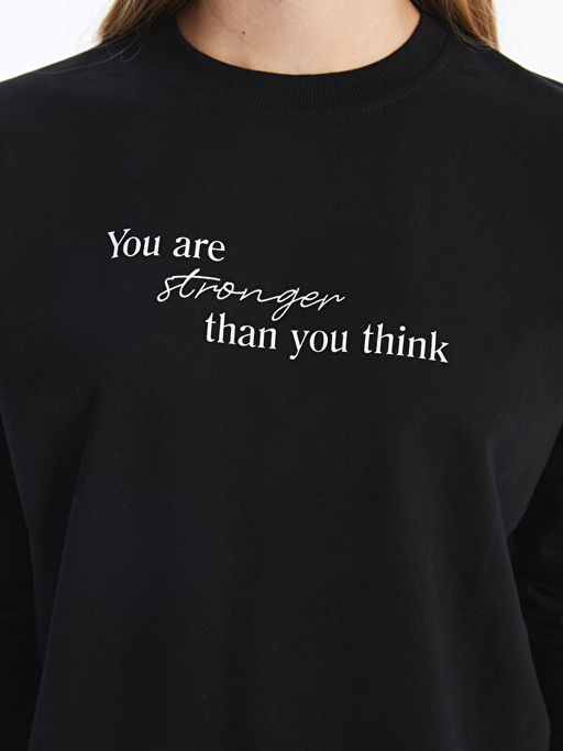 Bisiklet Yaka Uzun Kollu Bask?l? Kad?n Sweatshirt