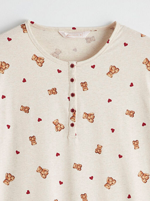 Bisiklet Yaka Ay? Teddy Desenli Hamile Gecelik