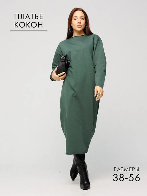 Женское платье макси из футера 2-х нитки Lingeamo хаки ВП-10 (53)  фото 11