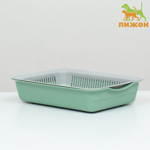 Лоток для кошек, 34.5×25.5×7.5 см, с сеткой, пластик, серый, оливковый