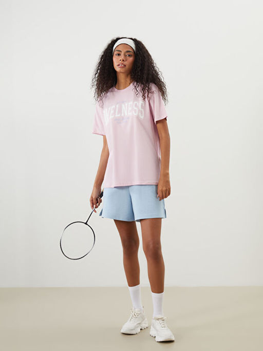 Bisiklet Yaka Bask?l? Kad?n Spor Ti??rt