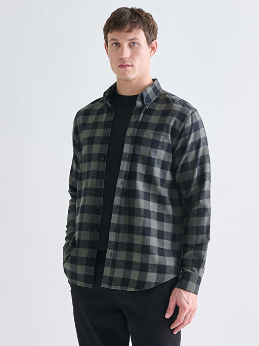 Regular Fit Uzun Kollu Ekose Gabardin Erkek G?mlek