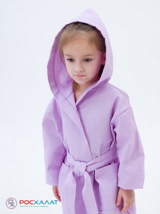 Детский вафельный халат с капюшоном сиреневый В-07 (18)
