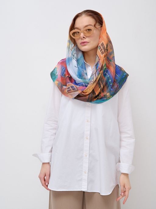 Большой, красивый двусторонний платок с рисунком в стиле арт-декои необычной текстурой ткани - Tantino фото 3