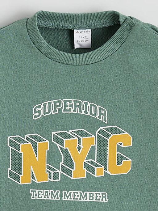 Bisiklet Yaka Bask?l? Erkek Bebek Sweatshirt