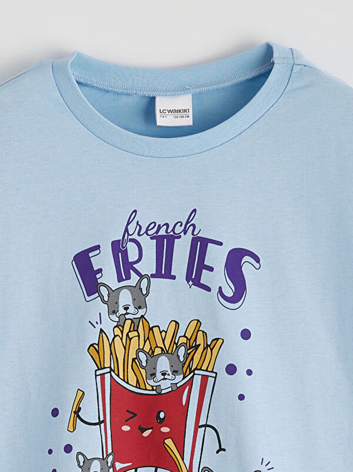 Bisiklet Yaka Bask?l? K?z ?ocuk Pijama Tak?m