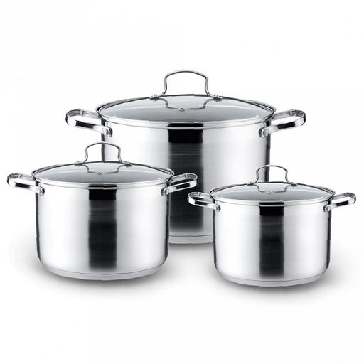 Набор посуды из нержавеющей стали "Kelli" 3 предмета: кастрюля 2,1л - д16см, 3л - д18см, 4л - 20см, шкала измерения, стеклянная крышка, пароотвод, клепаные ручки, 5-ти слойное капсульное дно, цветная коробка (Китай) Подходит для всех видов плит, вклю