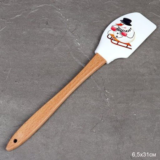 Лопатка кулинарная силиконовая 31 см с деревянной ручкой/ H-211 /уп 130/Новогодняя