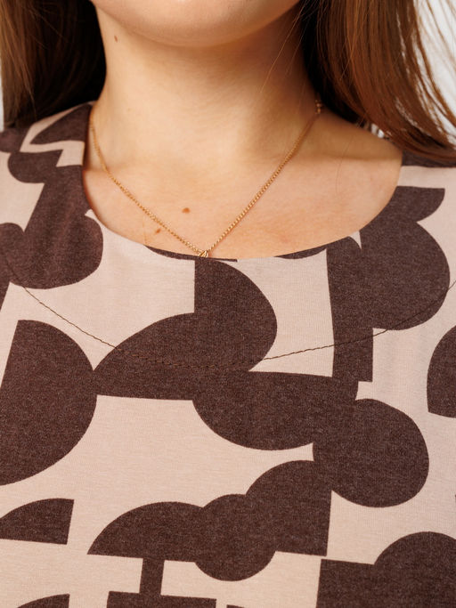 Платье женское П-201 (джерси набивная) Бежевые полусферы