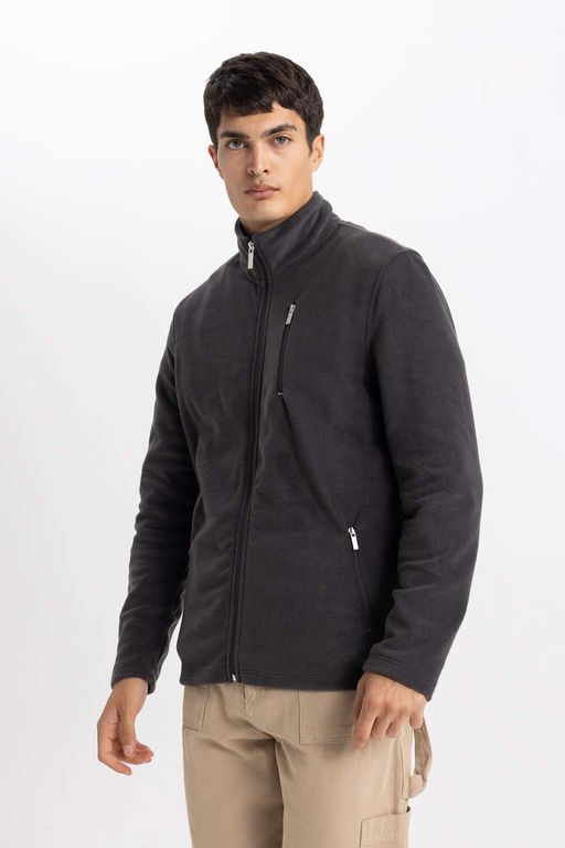 Флисовый кардиган стандартного кроя с воротником-стойкой - Defacto фото 3