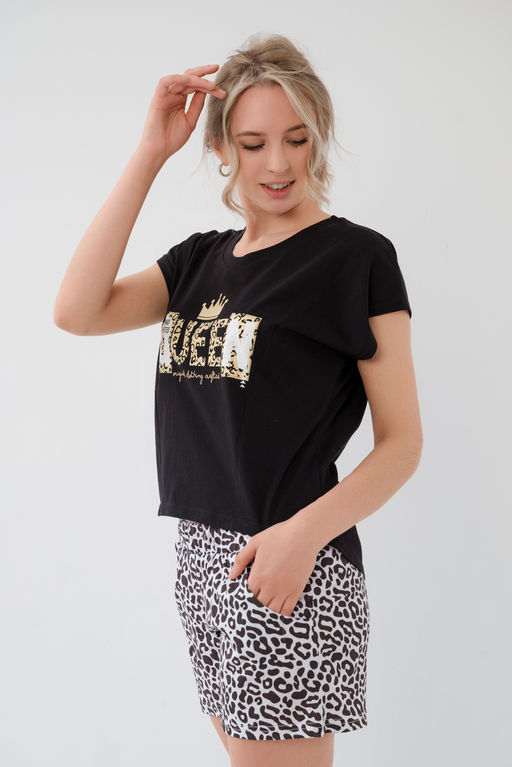 Пижама женская из футболки и шорт из кулирки Сафари белый - Амадэль фото 5