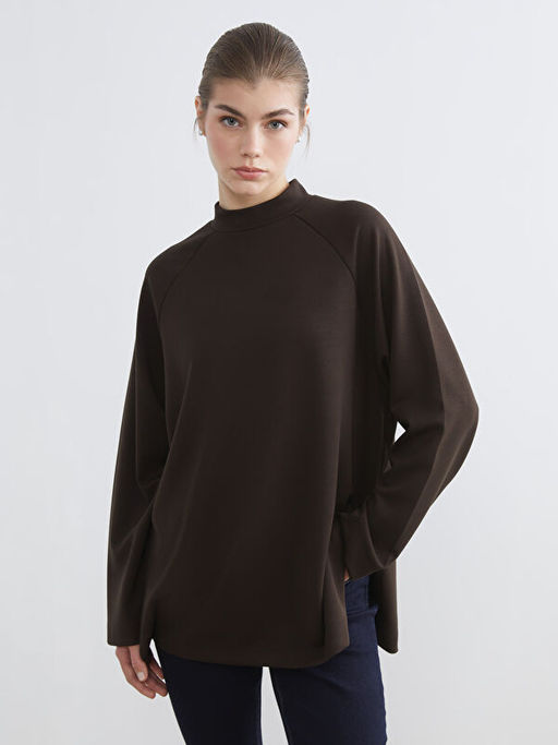 Dik Yaka Oversize Kad?n Sweatshirt Tunik