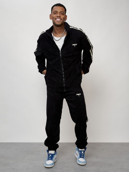 Спортивный костюм мужской модный из микровельвета черного цвета 15015Ch - Mtforce фото 13