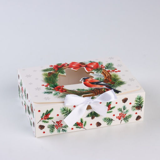 Цена за 2 шт. Коробка подарочная новогодняя складная «Снегири» 16.5×12×5 см