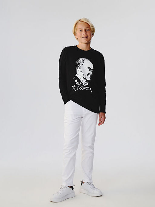 Bisiklet Yaka Atat?rk Bask?l? Erkek ?ocuk Ti??rt