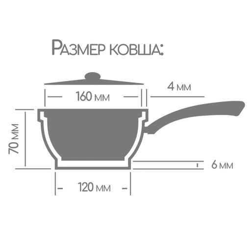 Ковш 1л со съемной ручкой с крышкой кш1613аг