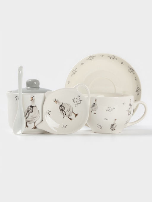 Салатник Доляна «Гуси», фарфор, 650 мл, 15.5×6 см, белый