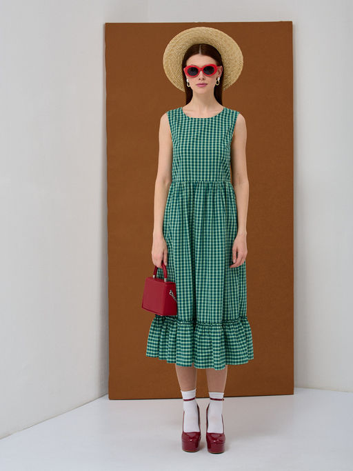 Платье хлопок клетка зеленая