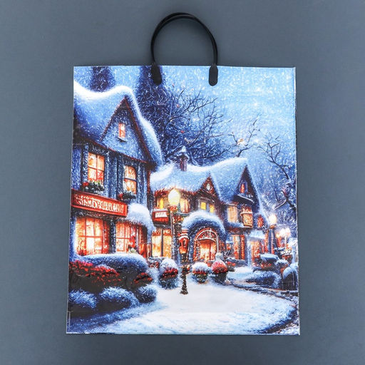 Цена за 5 шт. Пакет «Рождественская ночь», полиэтиленовый с пластиковой ручкой, 37.5×44.5 см