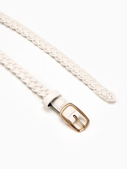 Ремень женский плетёный, 110×1.8 см, пряжка металл, золотистая, белый