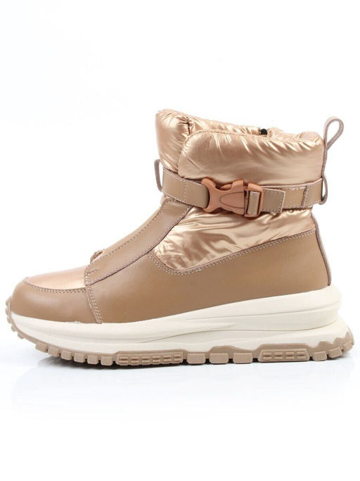 04-WG037-1M DK. BEIGE/GOLD Ботинки зимние женские (натуральная кожа, курточная ткань, 100% шерсть)