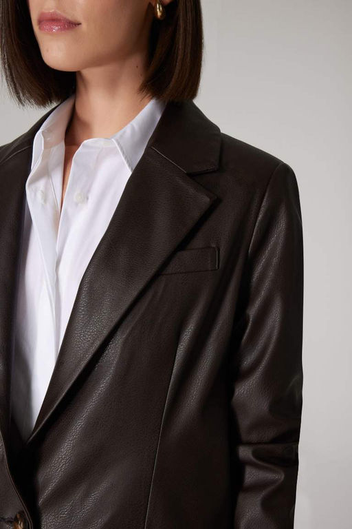 Блейзер на пуговицах из искусственной кожи с воротником и воротником Sorbe x DeFacto  фото 6