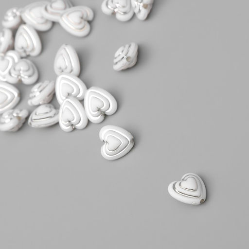 Цена за 2 шт. Бусины для творчества пластик «Сердце в сердце», бело-серебристые, набор 20 г, 1.1×1.1×0.7 см