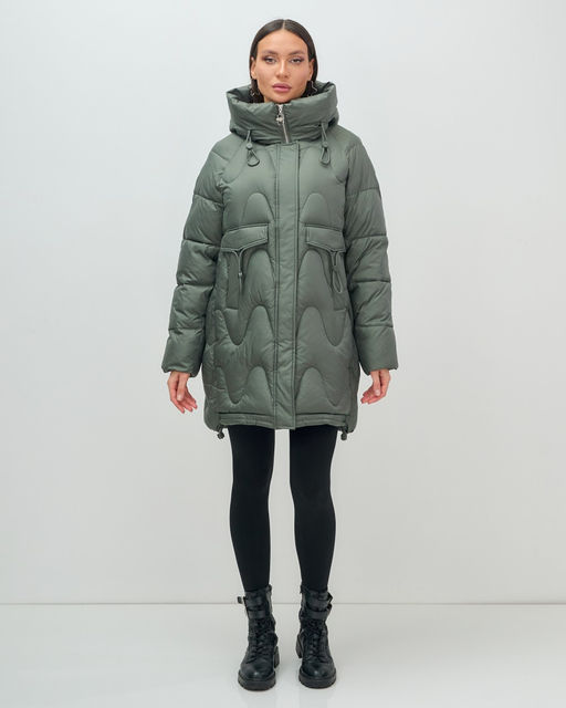 Куртка зимняя женская с капюшоном модная цвета хаки 7653Kh - Visdeer фото 6