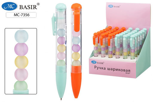 Ручка шар. автомат. "Шарики" (MC-7356) синяя, 0.7мм, объемный прозрачный корпус с фигурками внутри