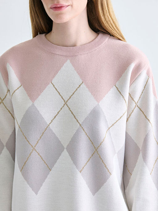 Bisiklet Yaka Baklava Desenli Kad?n Triko Kazak