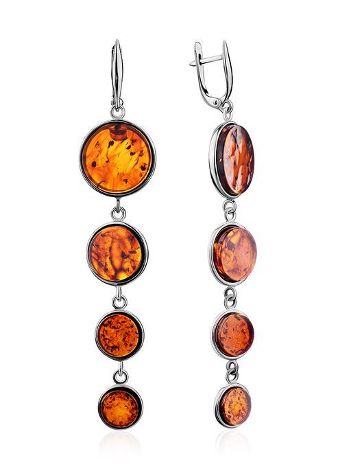 Яркие серьги из натурального янтаря коньячного цвета Фурор