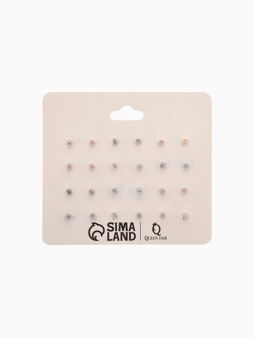 Цена за 2 шт. Серьги пусеты 12 пар «Фантазия» сердца, бело-розовый в золоте