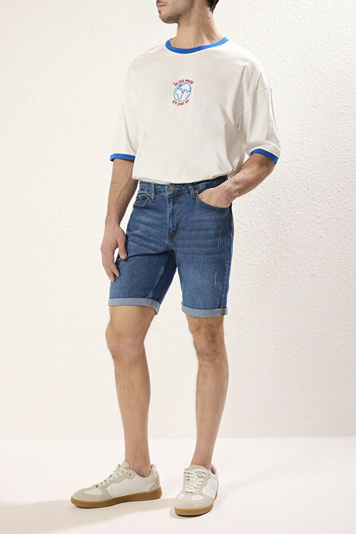 Indigo Slim Fit T_rm_k Destroylu Denim Kot _ort TMNSS21SR0727 - Trendyolmilla фото 2
