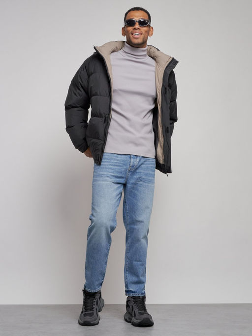 Куртка спортивная болоньевая мужская зимняя с капюшоном черного цвета 3111Ch - Wonderrman фото 14