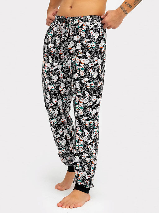 Брюки мужские домашние черные с новогодним принтом