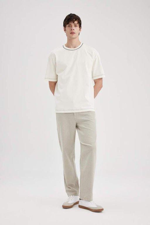 Брюки прямого кроя из смесового льна Relax Fit - Defacto фото 4