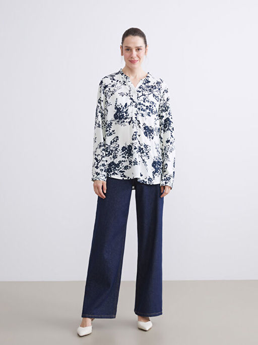 Ka??k Yaka ?i?ekli F?rf?rl? Bluz