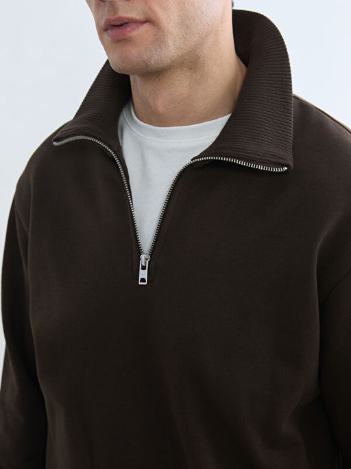 Dik Yaka Erkek Kal?n Sweatshirt