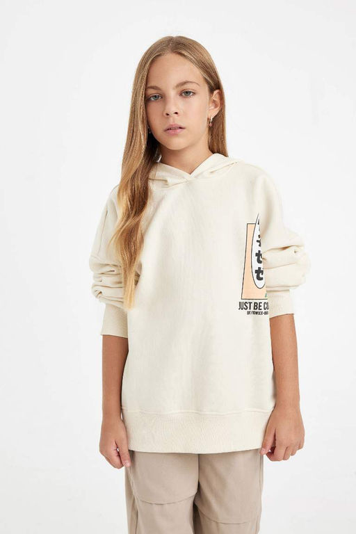 Толстовка с капюшоном и принтом цвета оверсайз для девочек с широкой посадкой на спине - Defacto фото 3