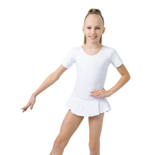 Купальник гимнастический Grace Dance, с юбкой, с коротким рукавом, р. 34, цвет белый  фото 3