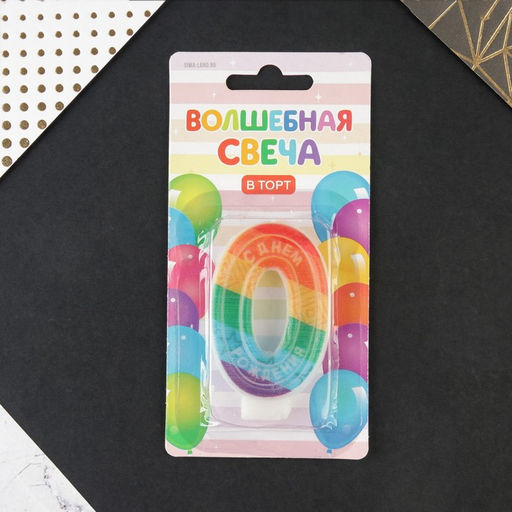Свеча в торт цифра с цветным нанесением 0 С Днем рождения