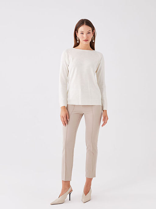 Bisiklet Yaka Kendinden Desenli Kad?n Triko Kazak