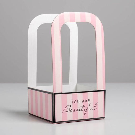 Коробка-переноска для цветов Розовая, 12 см 12 см 22 см - Дарите счастье фото 2