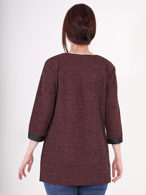 Туника с накладными карманами из экокожи - Almond фото 4