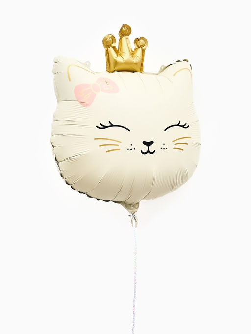 Цена за 3 шт. Воздушный шар фольгированный 32" "Кошечка с короной" цвет кремовый