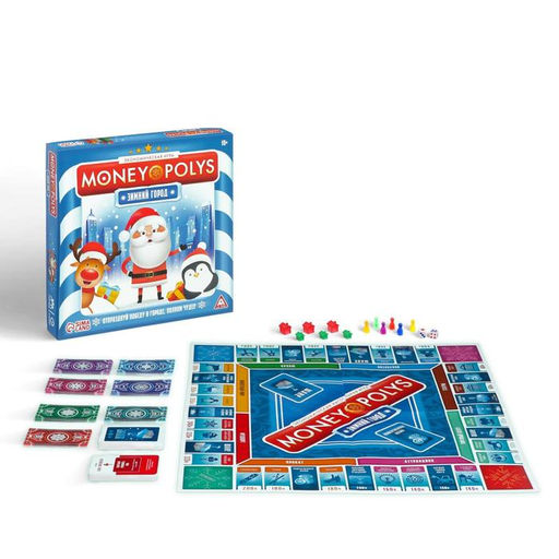 Новогодняя настольная игра Новый год: MONEY POLYS. Зимний город, 60 карт, 2 кубика, 6 фишек, 10+
